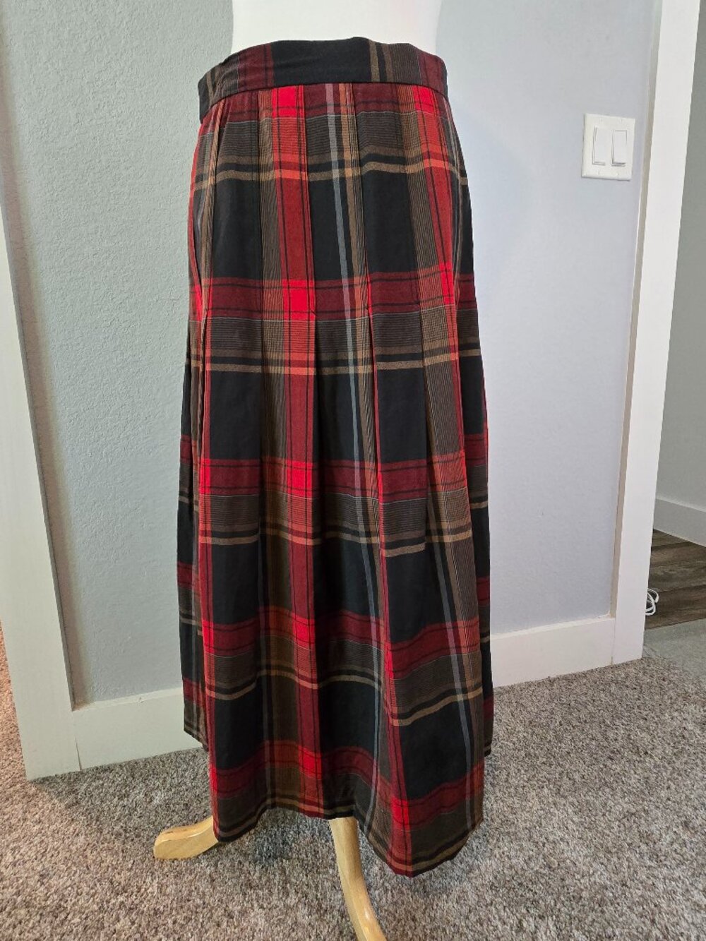 Pendleton Virgin Wool Plaid Pleated Maxi Skirt Vintage